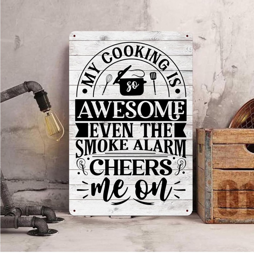 KITCHEN SIGN: Funny Metal Kitchen Sign– “My Cooking Is Awesome” Wall Decor 8x12